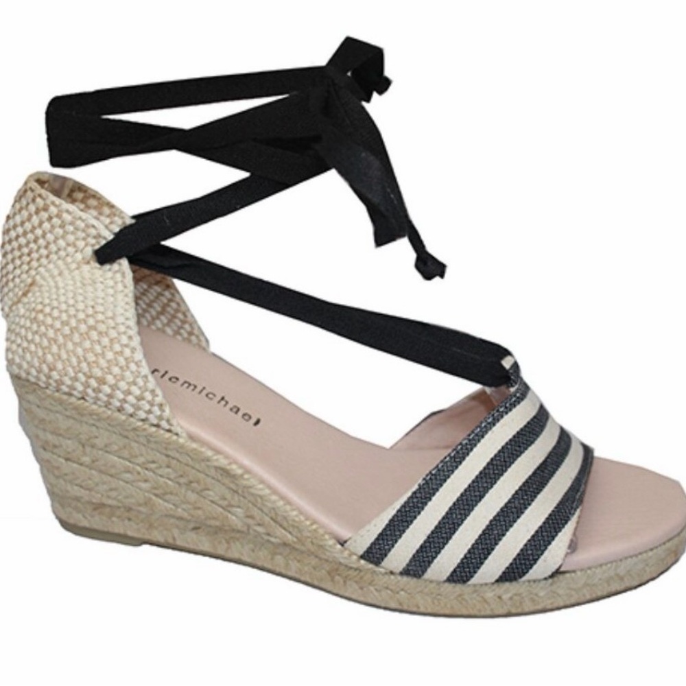 eric michael Sara Strappy Espadrille Wedge Sandal - Black & Cream